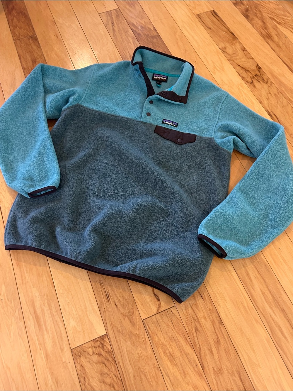 Patagonia Synchilla Snap-T Fleece Pullover Womens Large Teal Gray Colorblock - Picture 4 of 8